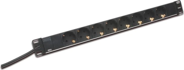 Assmann Electronic DIGITUS 19inch Outlet stripe aliuminio 8x Schuko juodas 16A 4000W In 1x Schuko incl.metal mount kit