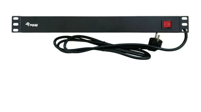 Listwa zasilająca Equip 19 do szaf rack aluminiowa 8 gniazd Schuko su przełącznikiem su wtykiem 90° juoda
