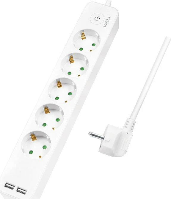 LogiLink 5 gniazd 1.5m balta | 2 x USB