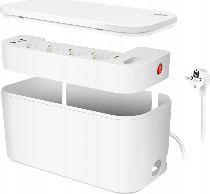 Listwa zasilająca LogiLink Kabelbox USB/Schuko 5 gniazd Baltas