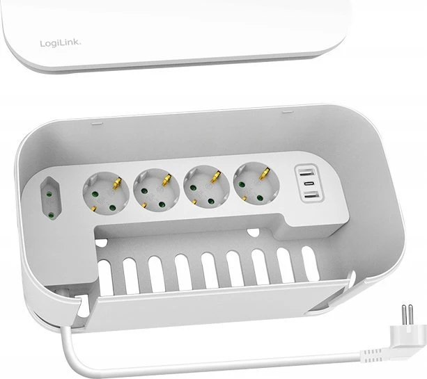 Listwa zasilająca LogiLink Kabelbox USB/Schuko 5 gniazd Baltas