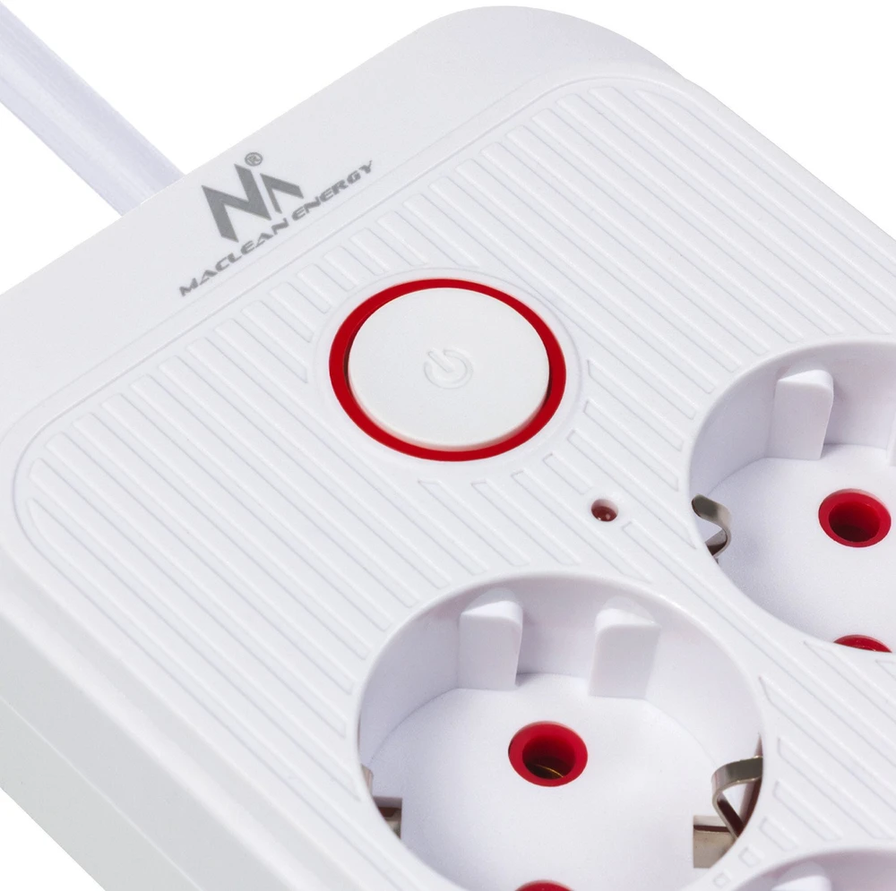 „Maclean“ maitinimo jungtis, 6 lizdų prailgintuvas + 4xUSB, 110-240V AC 50/60Hz, 2.1A max 2500W, 3m, baltas, MCE391 W