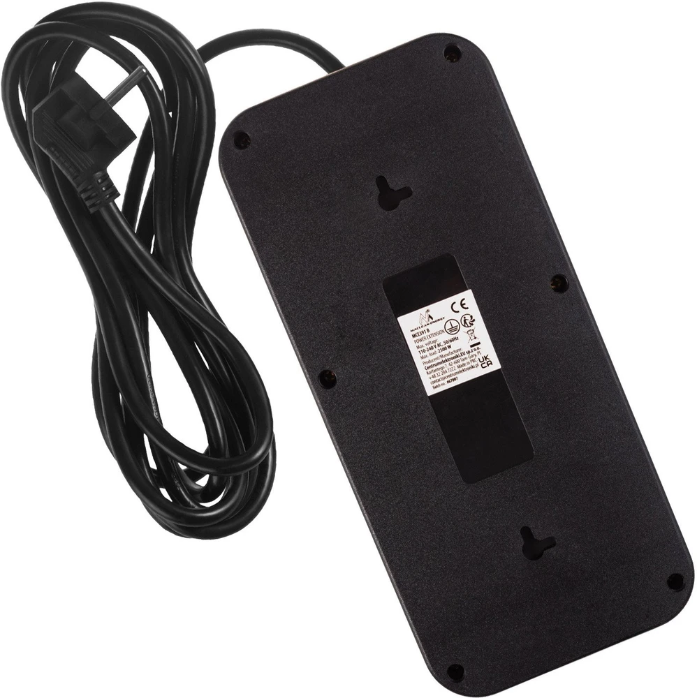 „Maclean“ maitinimo lizdas, 6 lizdų prailgintuvas + 4xUSB, 110-240V AC 50/60Hz, 2.1A max 2500W, 3m, juodas, MCE391 B