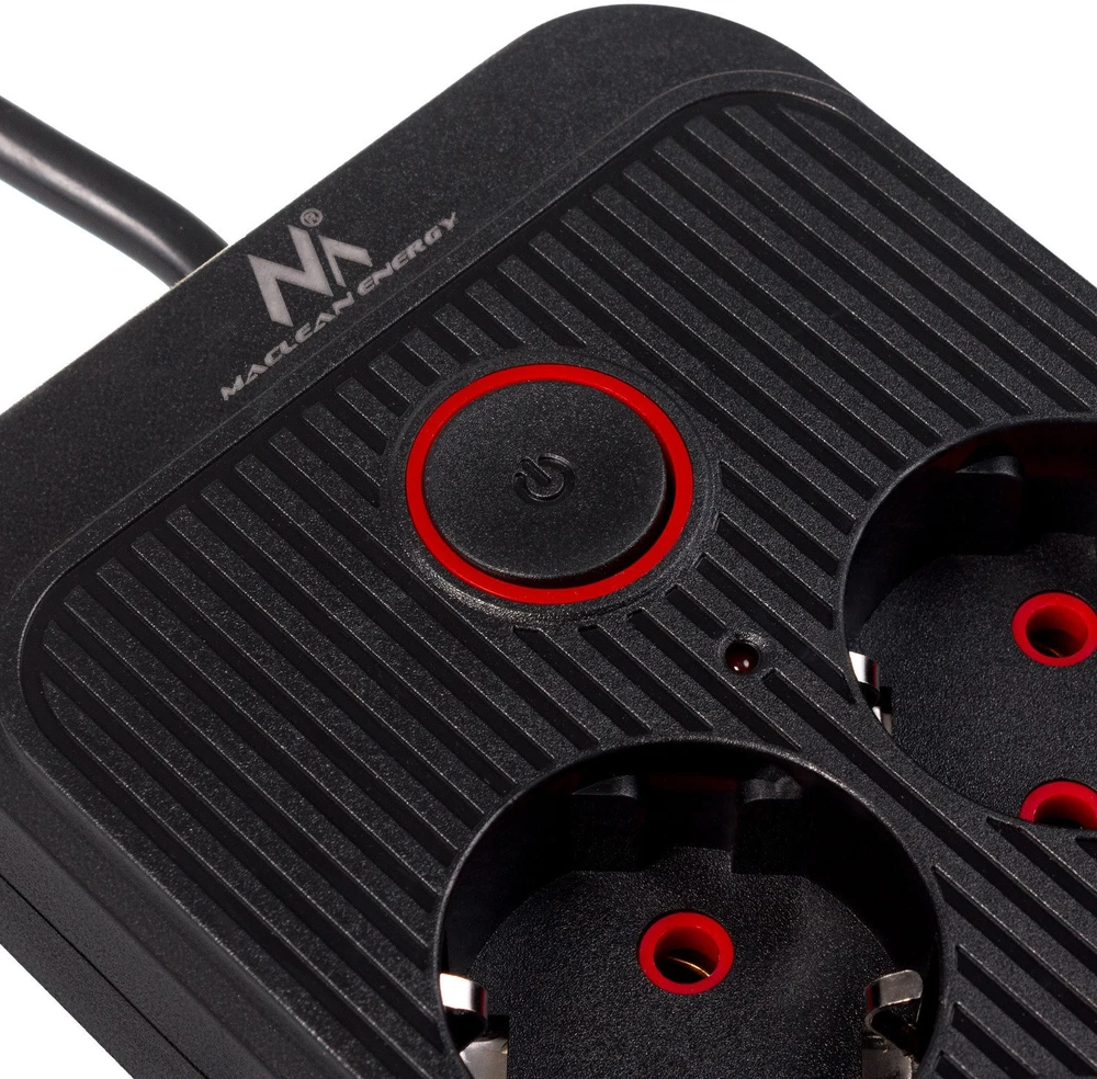 „Maclean“ maitinimo lizdas, 6 lizdų prailgintuvas + 4xUSB, 110-240V AC 50/60Hz, 2.1A max 2500W, 3m, juodas, MCE391 B