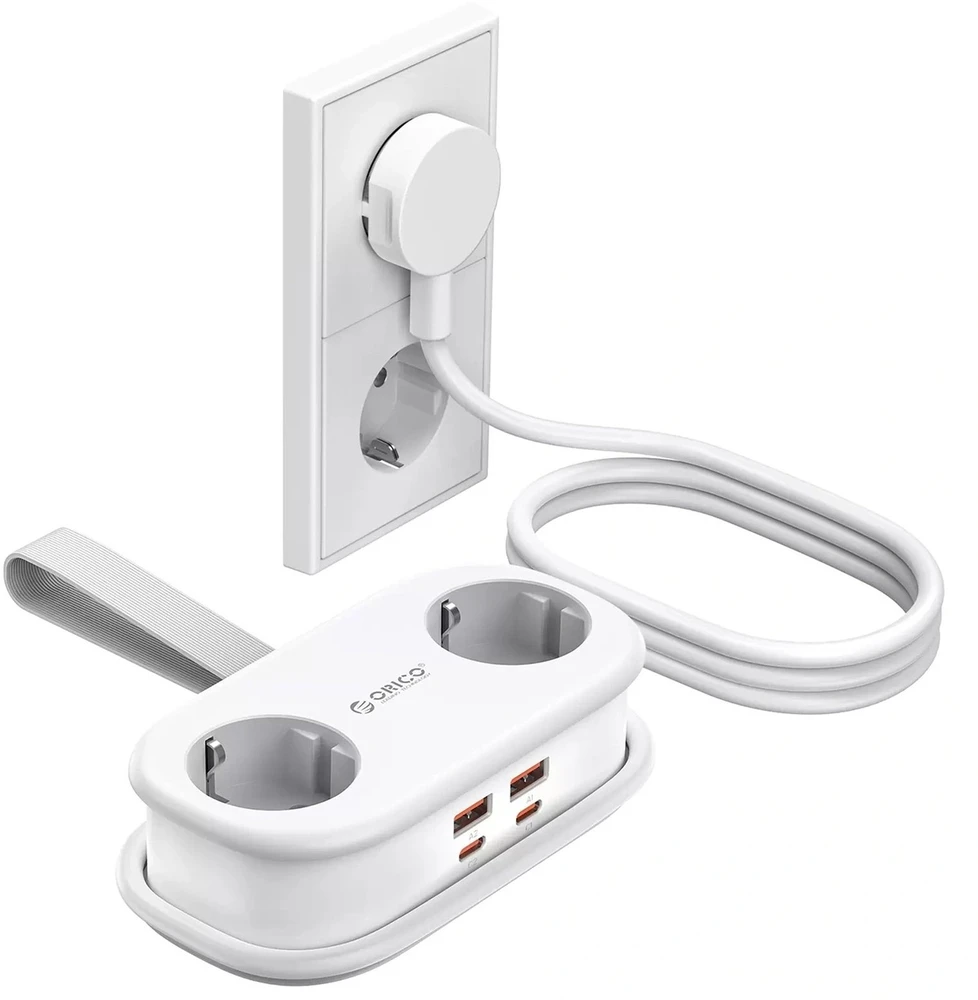 Orico AP3 65W GaN 6in1 maitinimo blokas 2x AC + 2x USB-A + 2x USB-C - Baltas