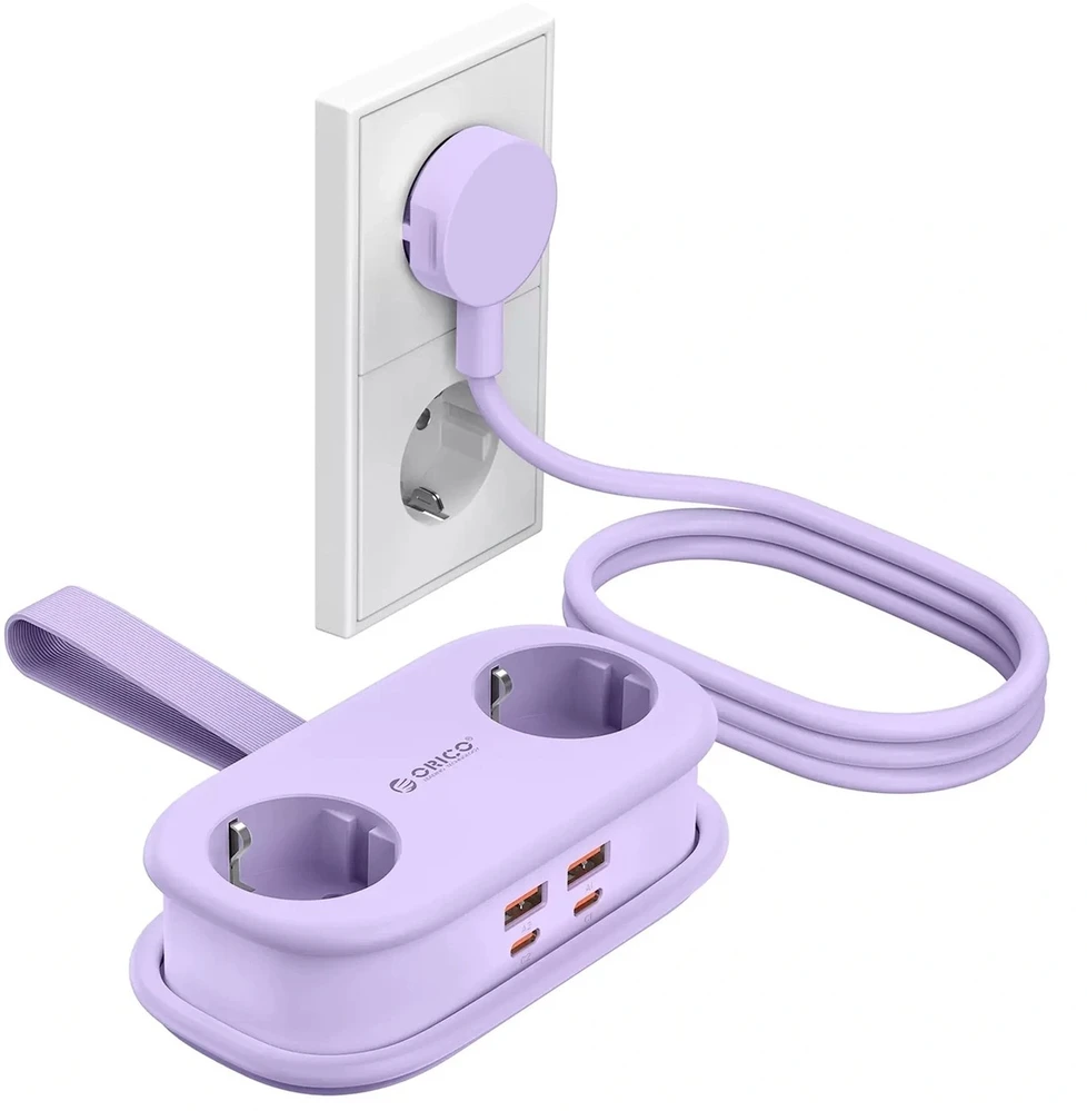 Orico AP3 65W GaN 6in1 maitinimo blokas 2x AC + 2x USB-A + 2x USB-C - Violetinė