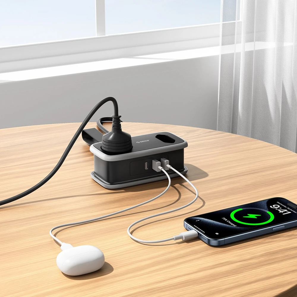 Orico APP 15.5W 5in1 maitinimo blokas 2x AC + 2x USB-A + 1x USB-C - Juodas