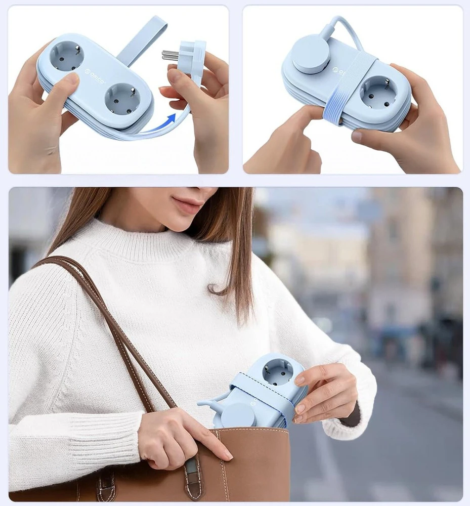Orico AP3 65W GaN 6in1 maitinimo blokas 2x AC + 2x USB-A + 2x USB-C - Mėlyna