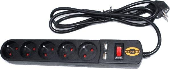 Maitinimo juostelė su apsauga nuo viršįtampių ORVALDI ORV-5 3M USB