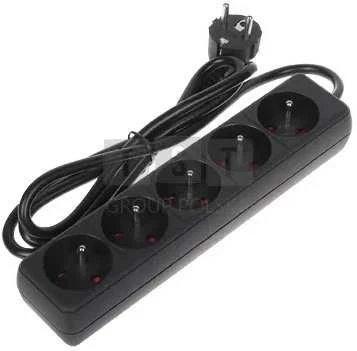 98-571# Pr-570p 5 lizdų ilgintuvas su įžeminimu 1,5 m, juodas, 3x1,5 mm, pakuotė