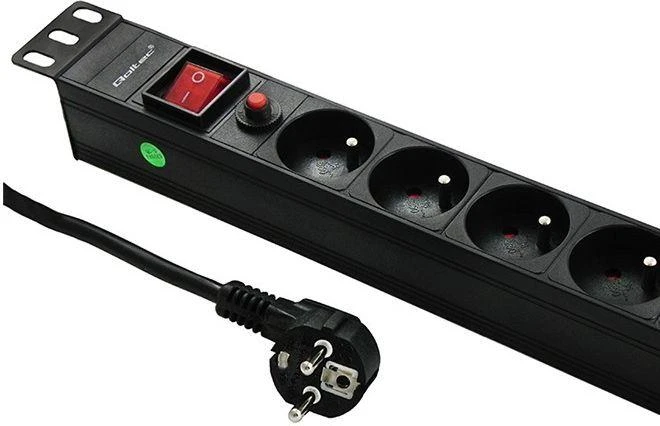 QOLTEC 53995 Apsauga nuo viršįtampių RACK 19 16A 1U PDU 6xSCHUKO 2m