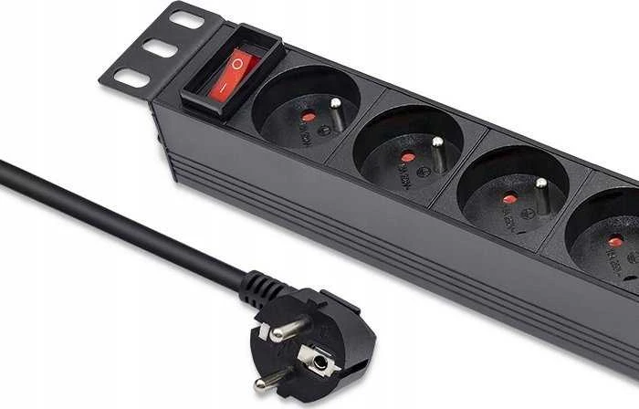 Qoltec Aliuminis maitinimo ilgintuvas RACK 10'' 1U 16A 4xFRENCH 1.8m