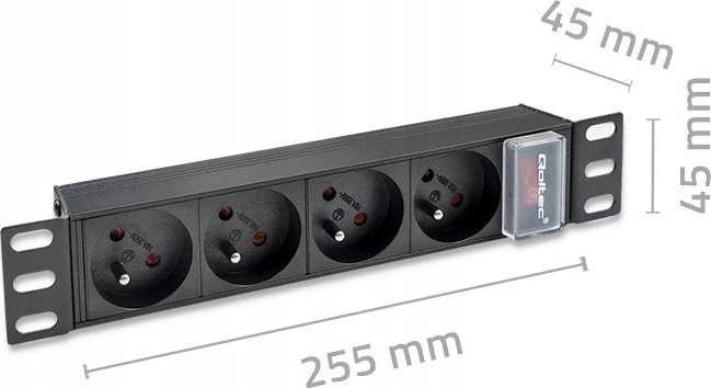 Qoltec Aliuminis maitinimo ilgintuvas RACK 10'' 1U 16A 4xFRENCH 1.8m