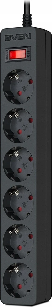 SVEN SF-06E viršįtampių apsaugos juosta 1,8 m, (6 lizdai) juoda