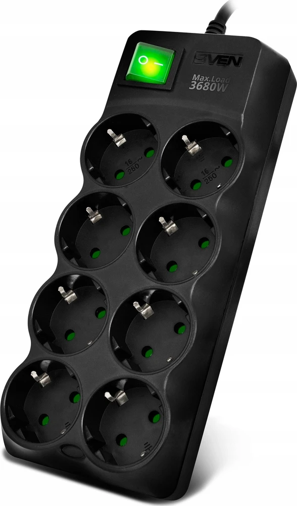 Listwa zasilająca Sven SF-08E-16 przeciwprzepięciowa 8 gniazd 1.8 m juoda (SV-021603)