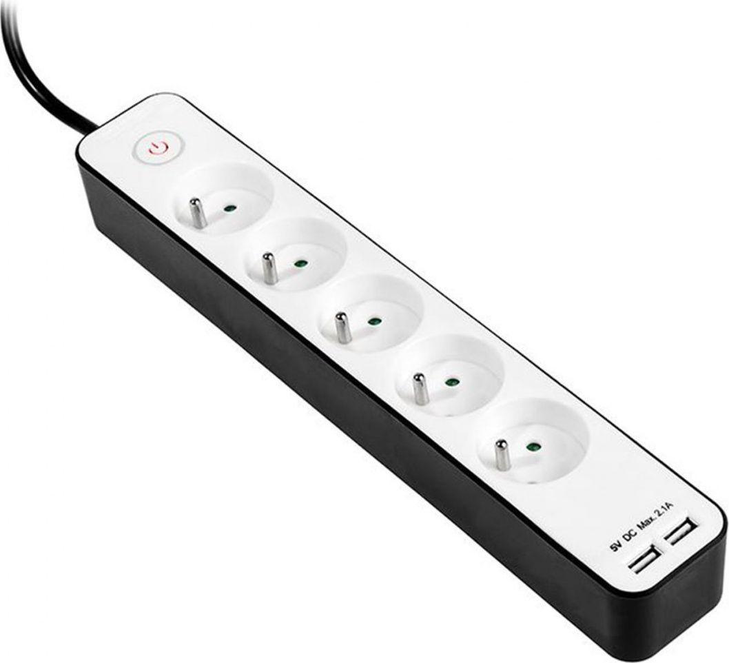 TRACER TRALIS46254 Maitinimo juosta Zebra mobiliesiems paruošta 1,5 m 5 lizdai + 2x USB 2.1A