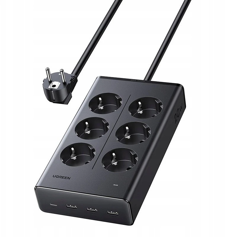 Ilgiklis 6 lizdų 1.3m, su USB krovikliu (3x USB-A max 15W, 1x USB-C max 20W) juoda S622 UGREEN