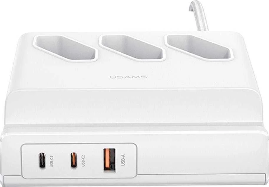 USAMS maitinimo lizdas 65W Super Si greito įkrovimo USB prailgintuvas, ES baltos spalvos CC160TC01 (US-CC160)