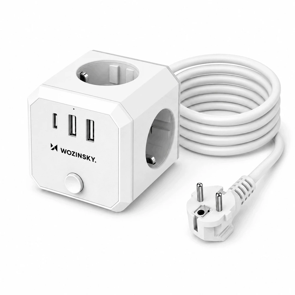 Wozinsky WKZ-3B Power Cube 4x AC 2x USB-A 1x USB-C 4000 W su 1,8 m laidu - Baltas