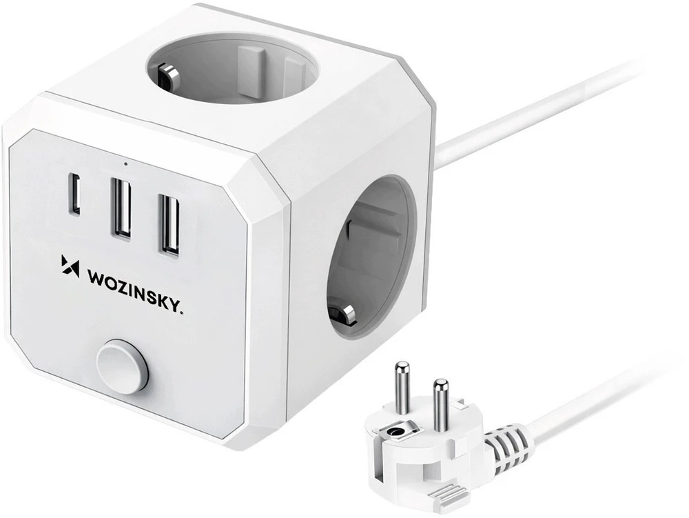 Wozinsky WKZ-3B Power Cube 4x AC 2x USB-A 1x USB-C 4000 W su 1,8 m laidu - Baltas
