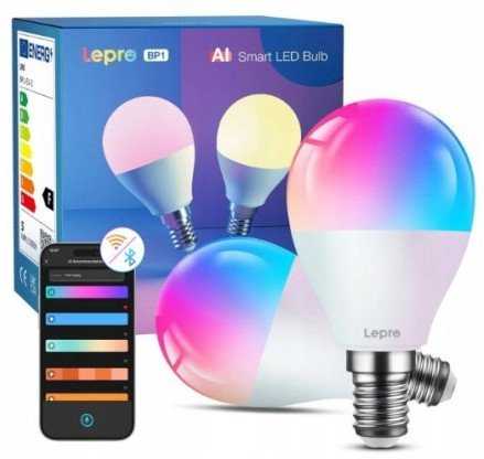 LEPRO BP1-2 E14 LED lemputė su „Bluetooth“ ir „Wi-Fi“, 470 lm, 2 vnt. pakuotėje