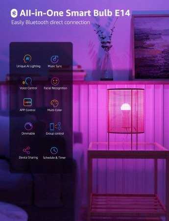 LEPRO BP1-2 E14 LED lemputė su „Bluetooth“ ir „Wi-Fi“, 470 lm, 2 vnt. pakuotėje