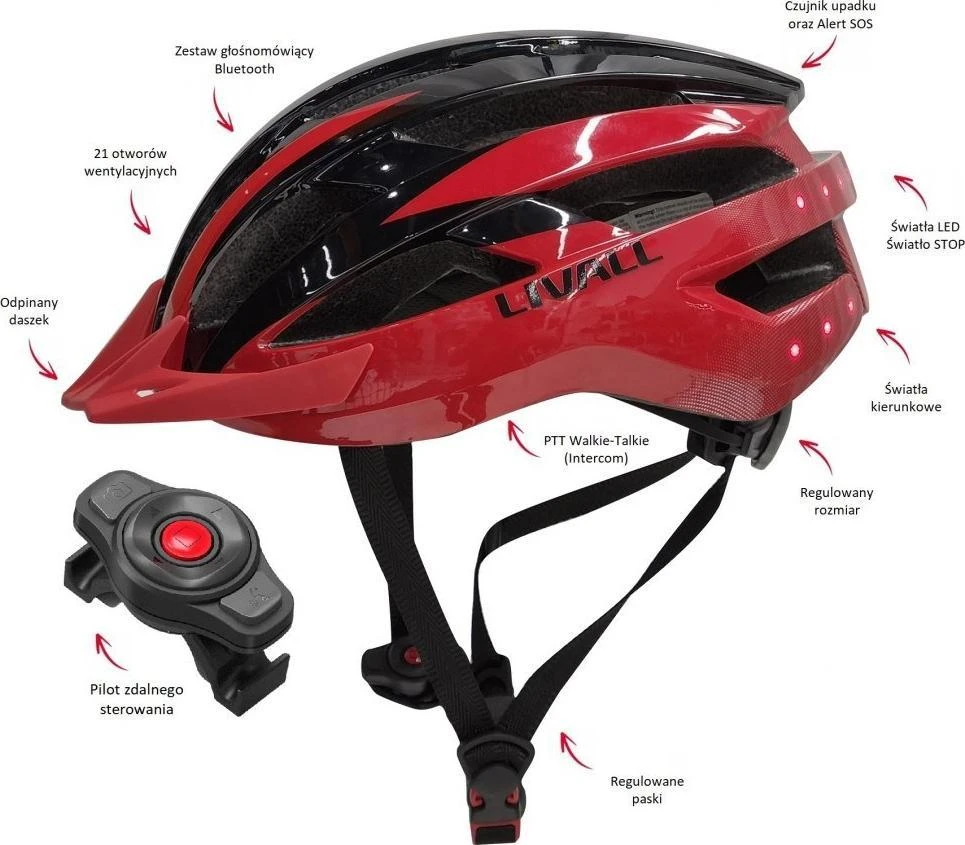 Livall Kask MTB Smart MT1 Neo dydis 58-62cm MT1NEO-L-Raudonas