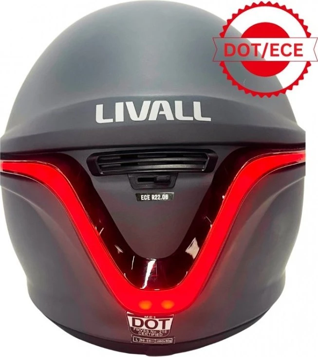 Livall MC1 pilkas šalmas su galiniu LED apšvietimu