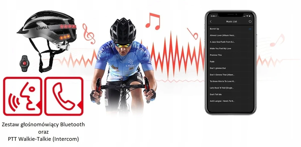 Livall MTB Bluetooth 54-58cm LED/SOS/Intercom pilka
