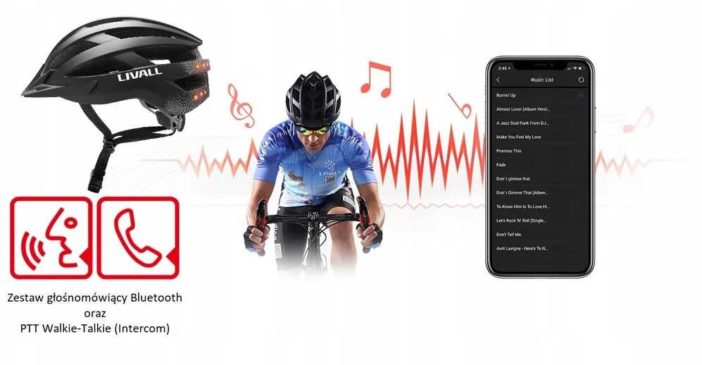 Livall MTB dviračio šalmas su „Bluetooth“ ir „58-62cm“ LED/SOS/interkomu, juodas