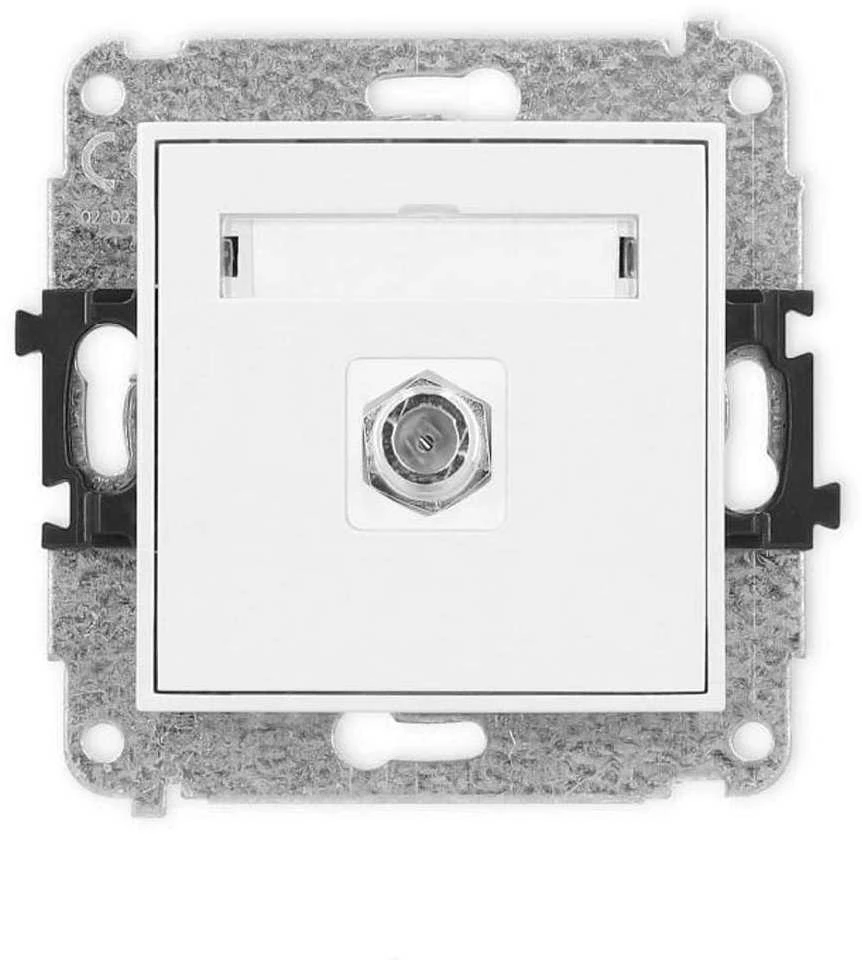 Karlik Elektrotechnik 25MGF-1 MINI Vieno antenos lizdo mechanizmas, F tipo (SAT), nikeliuotas, matinės baltos spalvos 25MGF-1
