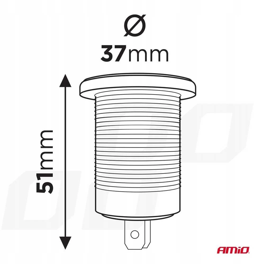 Vandeniui atsparus automobilio cigarečių degiklio maitinimo lizdas su raudonu LED apšvietimu,12/24V AMIO-04219