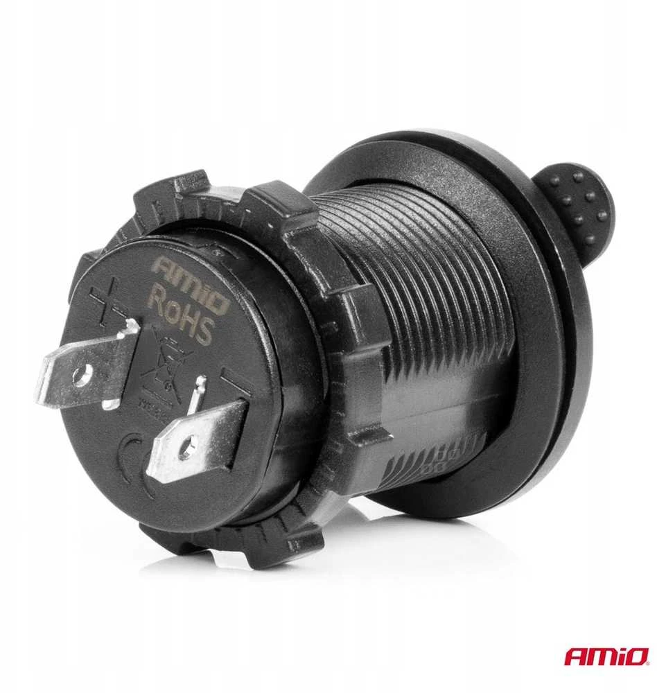 Vandeniui atsparus automobilio cigarečių degiklio maitinimo lizdas su raudonu LED apšvietimu,12/24V AMIO-04219