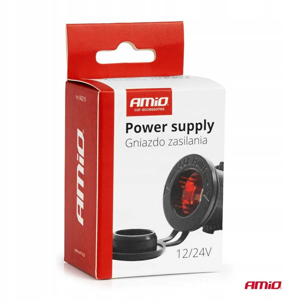 Vandeniui atsparus automobilio cigarečių degiklio maitinimo lizdas su raudonu LED apšvietimu,12/24V AMIO-04219
