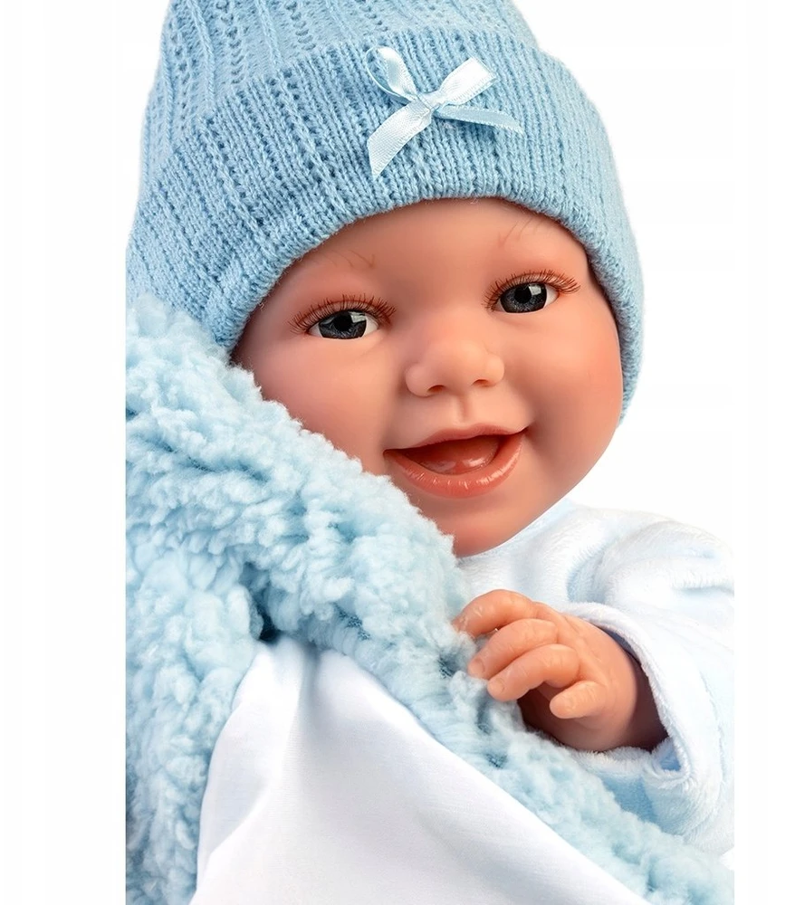 Llorens Llorens Lėlė 63805 38 cm śmiejąca się Liam w śpiworku
