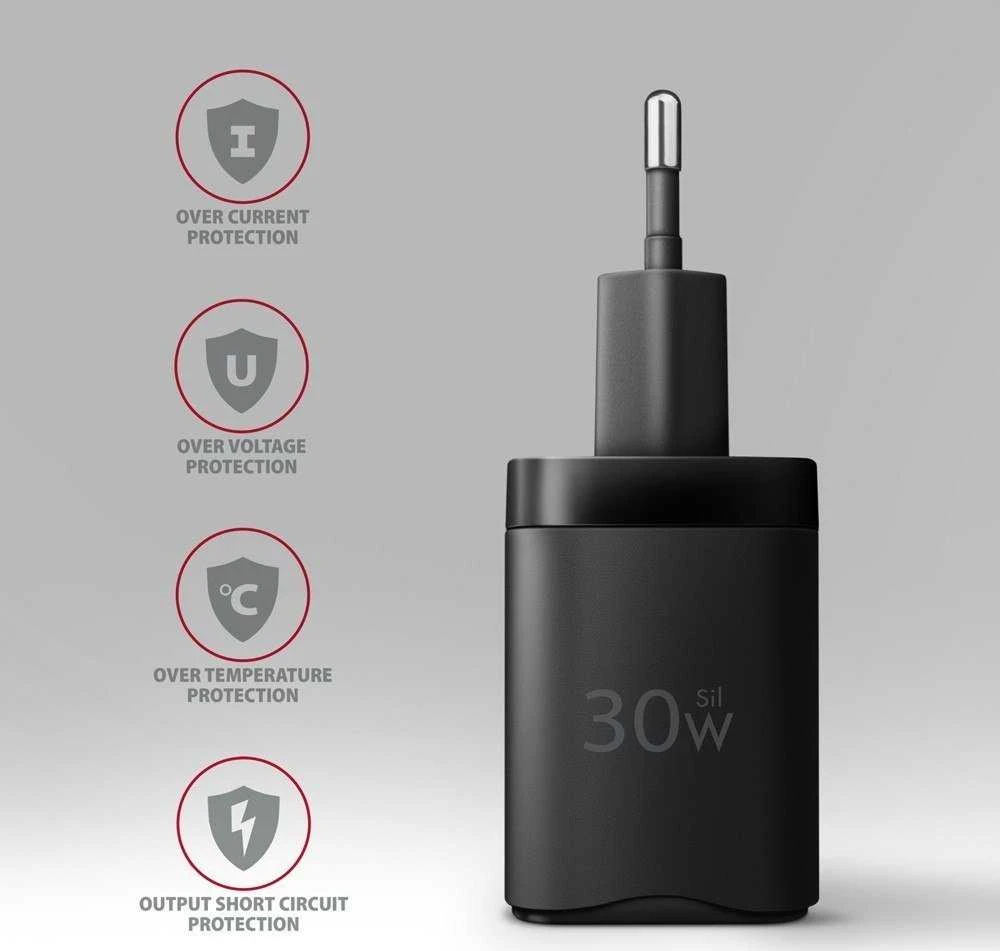 Axagon Sil sieninis įkroviklis 2x prievadas (USB-A + USB-C), PD3.0/QC4+/PPS/AFC/Apple. 30W bendra galia.