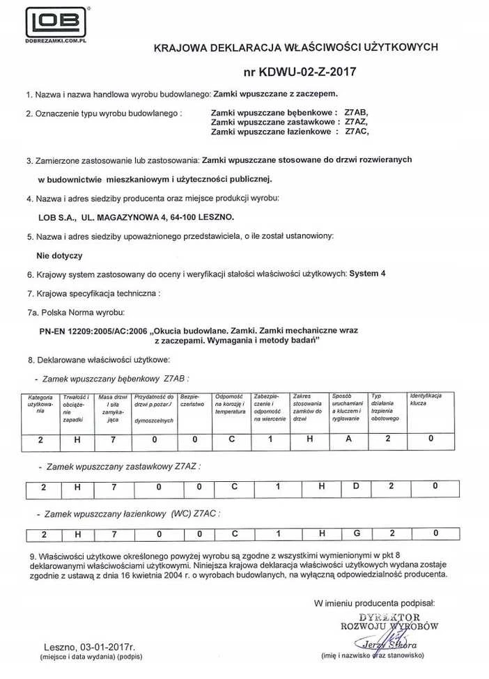 Įleidžiamoji spyna Lob Z7ABP 72/55, be cilindro