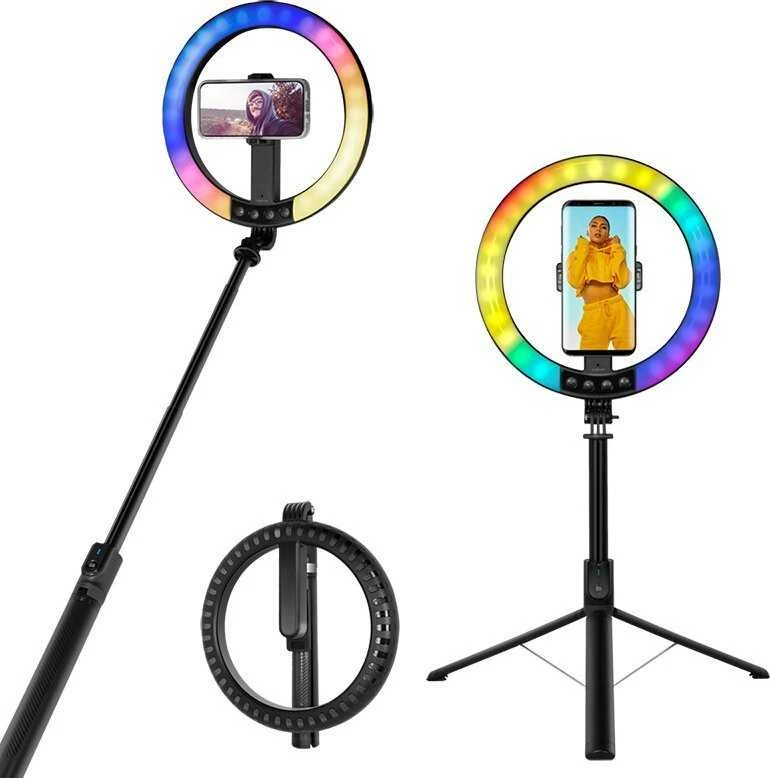 Asmenukių lazda LogiLink LogiLink Išmanusis telefonas žiedinis šviestuvas su selfie stick trikoju, skersmuo 20 cm