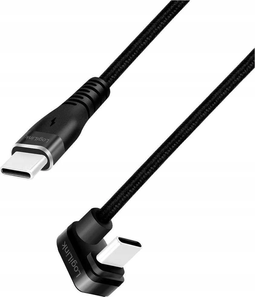 „LogiLink“ USB 2.0 | USB-C 2.0m 60W pintas kampinis juodas