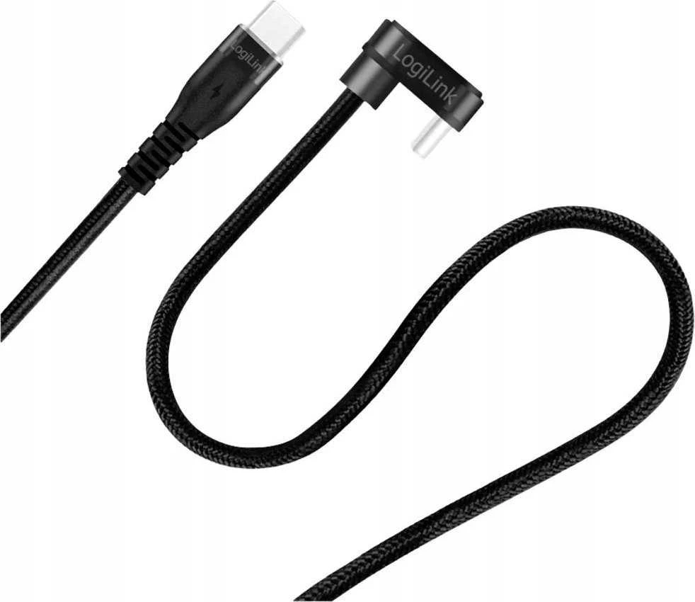 „LogiLink“ USB 2.0 | USB-C 2.0m 60W pintas kampinis juodas
