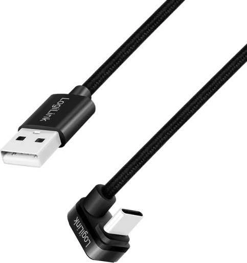 „LogiLink“ USB 2.0 | USB-A - USB-C 2.0m 60W pintas kampinis juodas