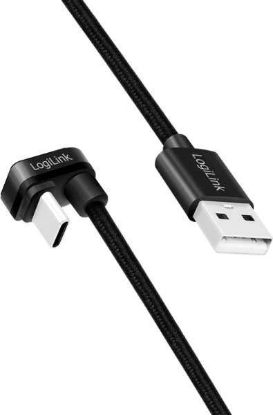 „LogiLink“ USB 2.0 | USB-A - USB-C 2.0m 60W pintas kampinis juodas