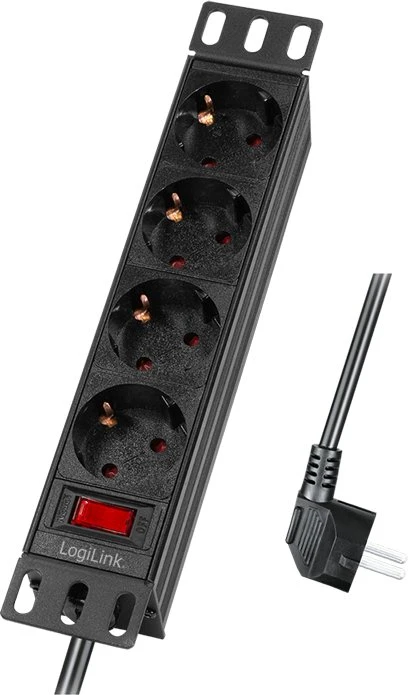 LogiLink LogiLink Kištukų lizdų blokas 4 vietų su jungikliu, 10'' (1HE), 2 m