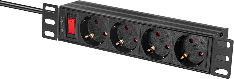 LogiLink LogiLink Kištukų lizdų blokas 4 vietų su jungikliu, 10'' (1HE), 2 m