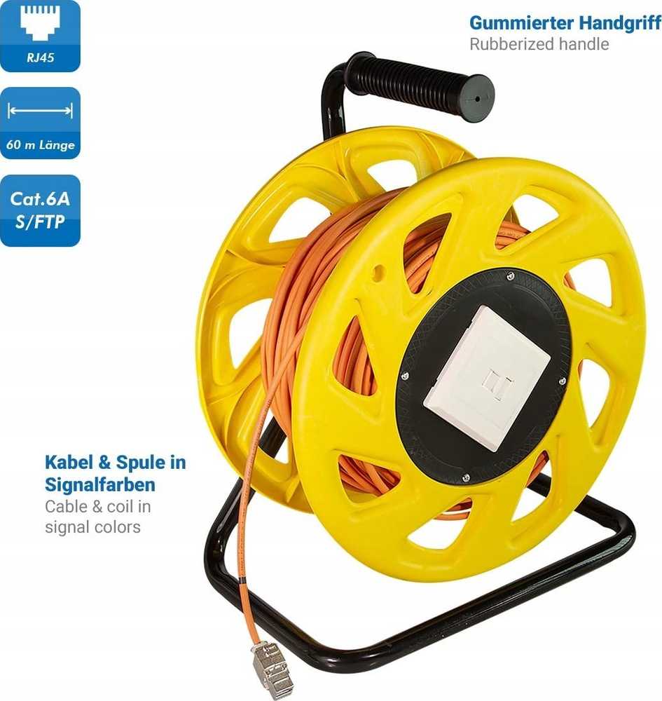 LogiLink LogiLink 500 MHz tinklo kabelis ant būgno, Cat6A 60M, oranžinis