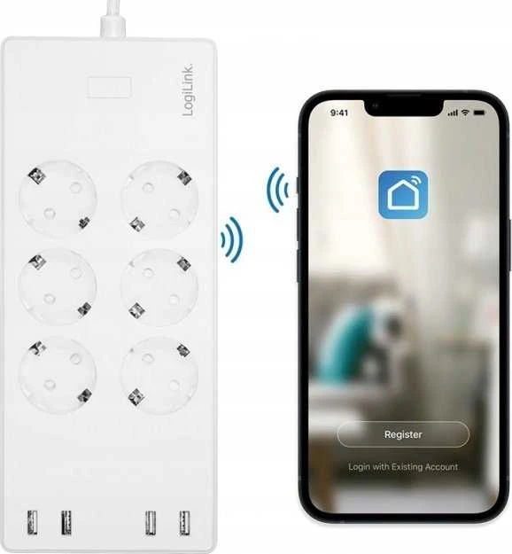 LogiLink 6 gniazd Wi-Fi smart 1.8m balta