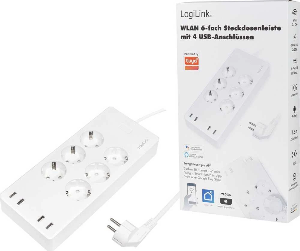 LogiLink 6 gniazd Wi-Fi smart 1.8m balta