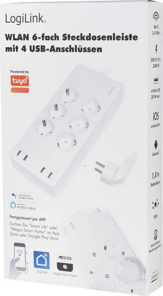 LogiLink 6 gniazd Wi-Fi smart 1.8m balta
