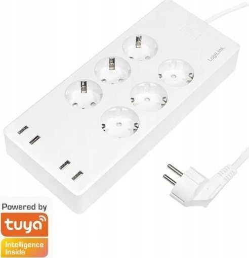 LogiLink 6 gniazd Wi-Fi smart 1.8m balta