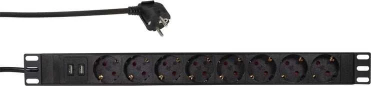 LogiLink PDU8C02 19 PDU 8x CEE 7/3 lizdas + 2 x USB, su apsauga nuo perkrovos